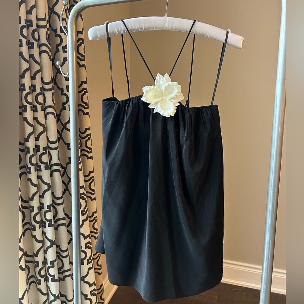 Zimmermann Halter Neck Top | Black, Silk, Flower Brooch